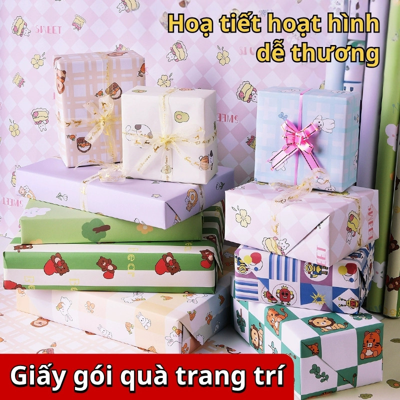 Giấy gói quà sinh nhật cho bé 10 tờ, nhiều mẫu trang trí ngày lễ dễ thương, phù hợp cho mọi độ tuổi