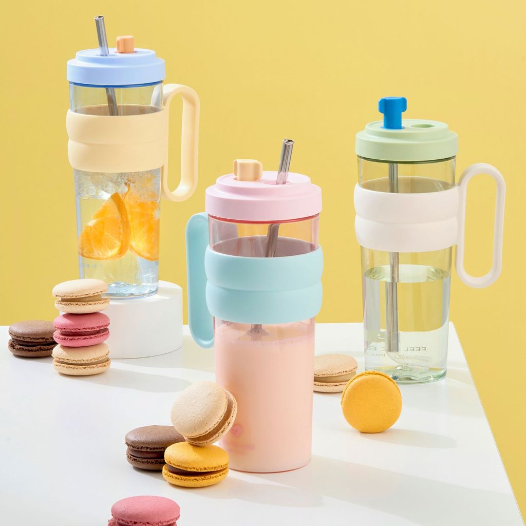 [NEW] Bình nước KITA CHARM Inochi dung tích 900ml, có tay cầm, ống hút inox kèm nút đậy chống bụi