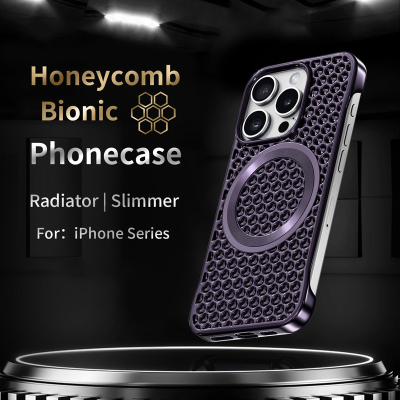 Ốp điện thoại giữ nhiệt tổ ong không viền sơn kim loại cho iPhone 16 17 15 14 13 12 Pro Max từ tính cho vỏ sạc không dây