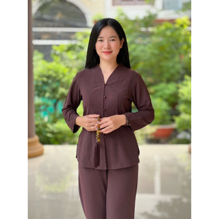 set đồ bộ đũi cổ bà lai , pháp phục đũi trơn, trung niên