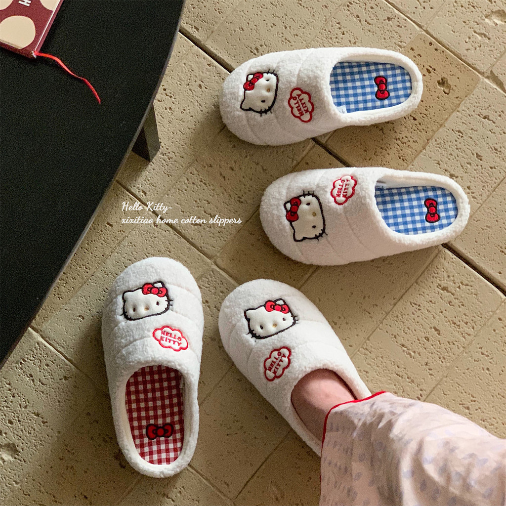 XIXITIAO Dép Cotton Kẻ Sọc Mèo Con Mùa Đông Thoải Mái Nhà Nữ Giữ Ấm