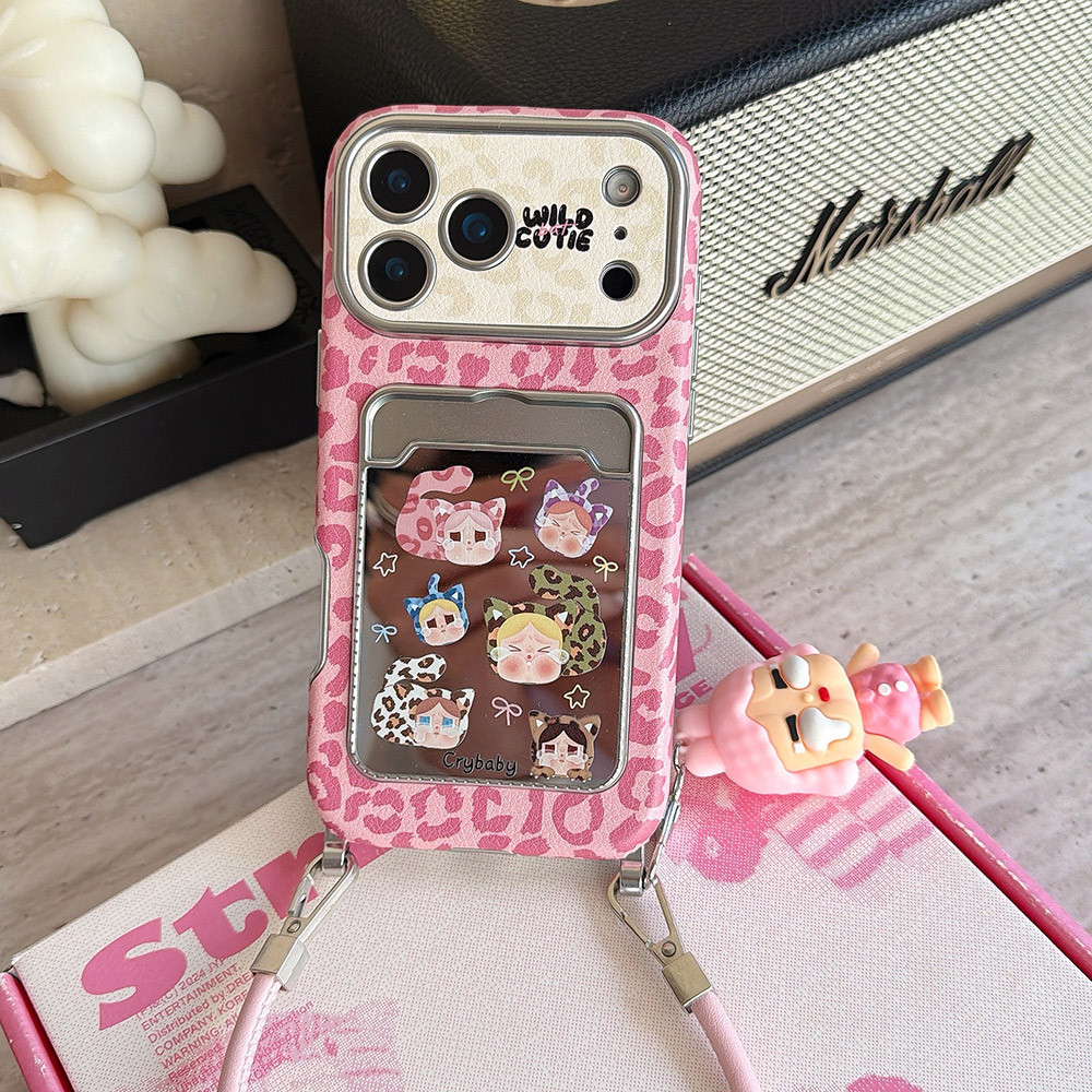 Da Báo In Hình Mèo Cô Gái Mặt Dây Chuyền Mạ Túi Đựng Thẻ Ốp Lưng Điện Thoại iPhone 17 Pro Max 16 15 14 13 Vỏ Bảo Vệ Chống Sốc