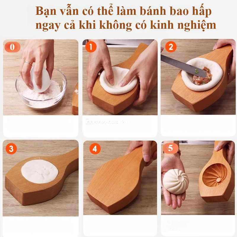 Công cụ Bun nhồi bông hấp,Phiên bản làm sâu, gỗ tự nhiên chắc chắn, dụng cụ nhà bếp, dễ làm sạch, thiết kế chống dính