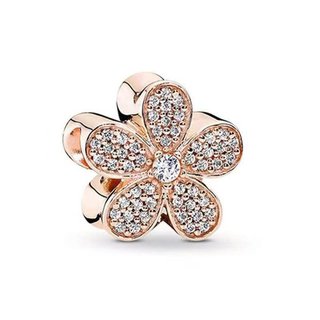 Mặt dây chuyền cánh hoa vàng hồng S925 với hạt vuông màu xanh - Phong cách thời trang