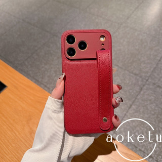 Thích hợp cho vỏ điện thoại Apple iPhone 17 Promax, dây đeo cổ tay sọc da đỏ, da sáng tạo cho mùa thu đông, bao gồm 15pro, vỏ bảo vệ sang trọng 14 / 13 / 12 / 11