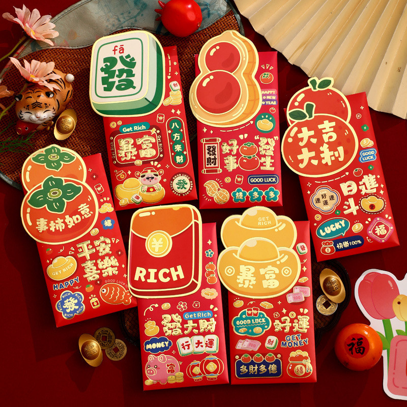 [Hàng có sẵn] Bao lì xì Tết 2026 Năm Ngọ dạng dài nắp gập –  phong bao đỏ hình ngựa chủ đề phát tài