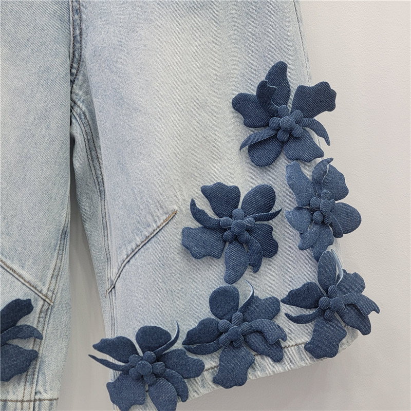 Quần Short Denim Ba Chiều Họa Tiết Hoa Cho Nữ, Phù Hợp Xuẩn Hè, Thiết Kế Sense Eo Cao Rời Năm