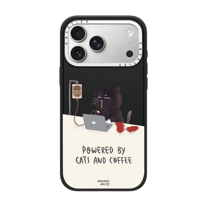 CASECASE X Được hỗ trợ bởi mèo và cà phê Vỏ máy ảnh màu trắng Phiên bản vòng màu đen mờ Vỏ tác động hút từ tính cứng cho Apple IPhone 13 14 15 16 17 Pro Max Air Plus có hộp