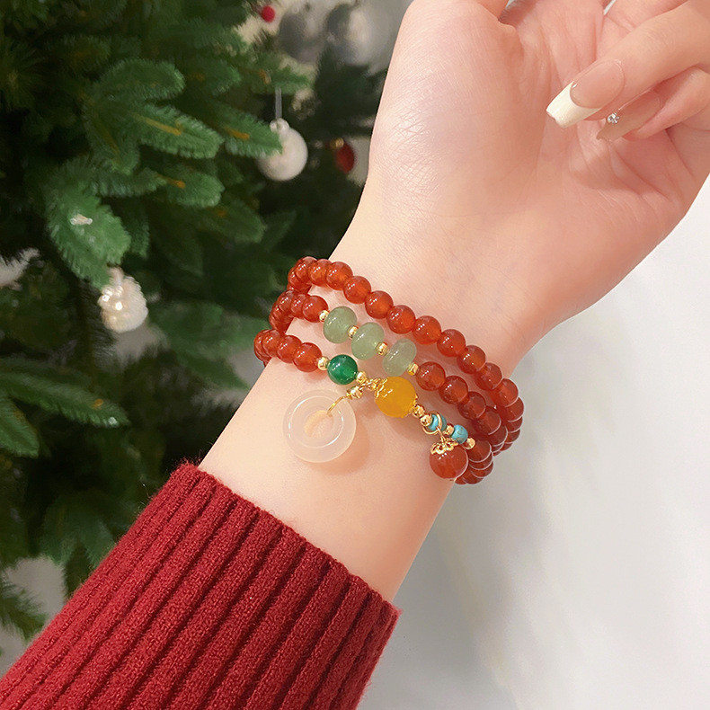 Vòng tay mặt dây chuyền Chalcedony mã não đỏ tự nhiên