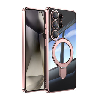 Giá đỡ mạ điện Vỏ điện thoại từ tính có màng ống kính thủy tinh cho Samsung Galaxy S26 S25 S24 Plus Ultra FE Edge Chống rơi Bảo vệ nút kim loại Vỏ đơn giản thời trang