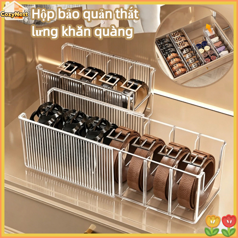Hộp bảo quản thắt lưng khăn quàng, ngăn rời tùy chỉnh, chất liệu PET, gọn gàng tiết kiệm diện tích