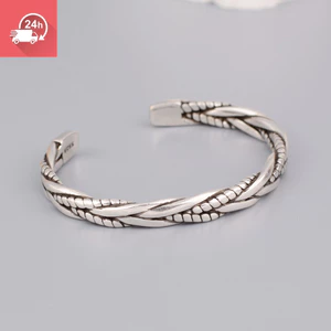 Vintage Bạc Thái Dệt Xoắn Cá Tính Đơn Giản, Multi-use Vòng Tay Điều Chỉnh Dành Cho Nữ