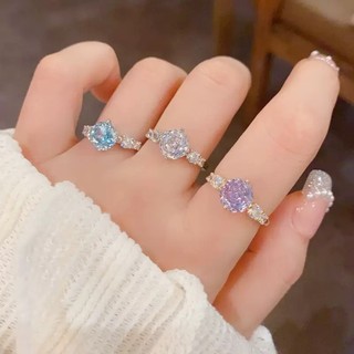 Nhẫn nữ phong cách châu Âu, băng cắt đá quý nhiều màu sắc zircon và họa tiết hoa hồng