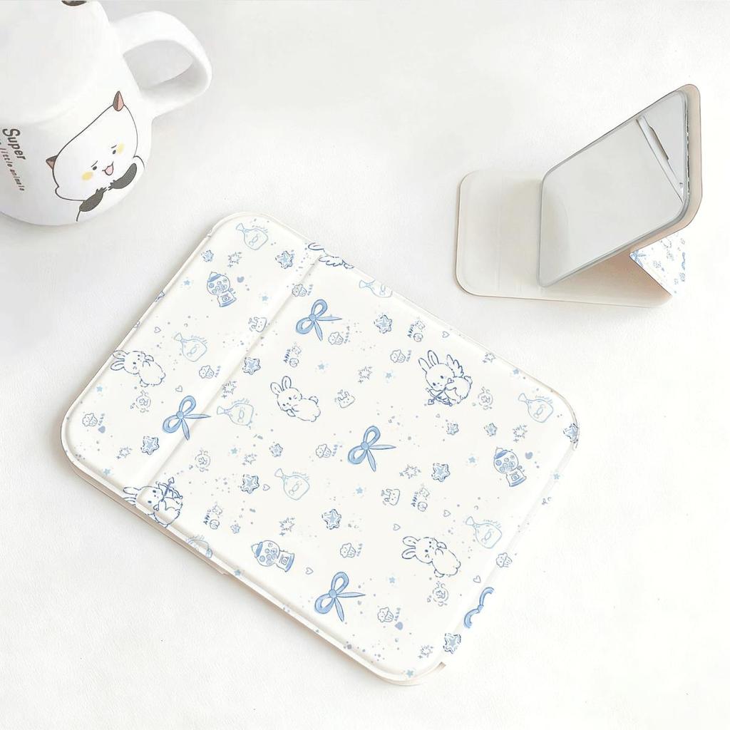 Màu xanh Bowknot Gương gấp trang điểm cho đi làm đi chơi