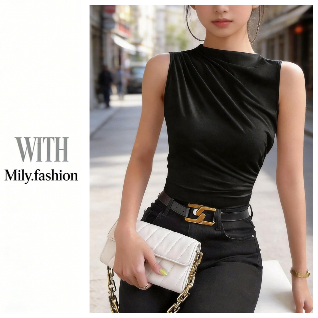 Milyfashion Áo Không Tay Xếp Ly, Thiết Kế Slim-Fit, Thời Trang Mùa Hè