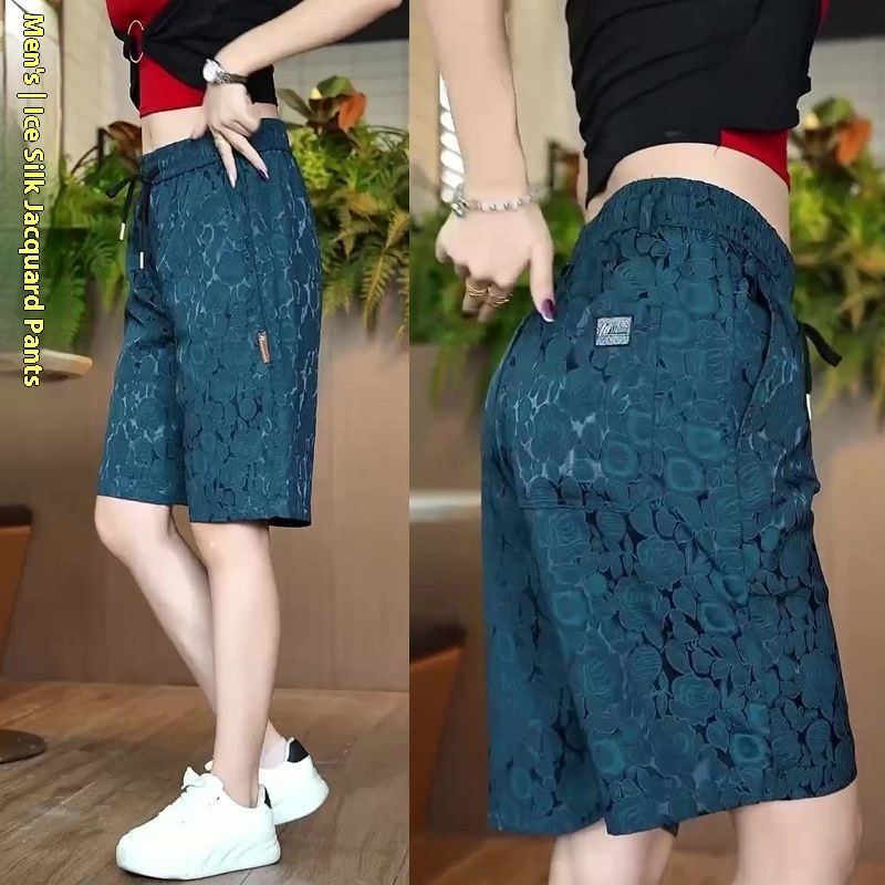 Quần short nam mùa hè từ lụa Jacquard, thiết kế Slim Fit thoáng khí