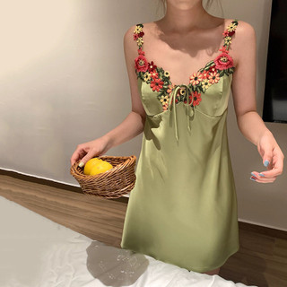 Váy ngủ lụa băng mùa hè mới, váy ngủ ren hoa gợi cảm, phong cách thuần khiết quyến rũ cho Nữ