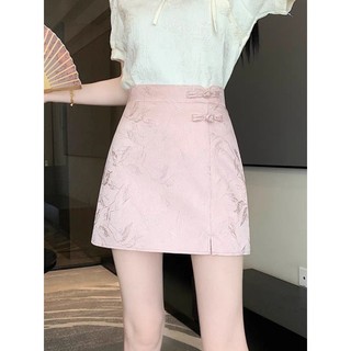 Váy ngắn jacquard kiểu Trung Hoa có cài nút dành cho nữ, mẫu mới mùa hè, cực kỳ nữ tính thanh lịch