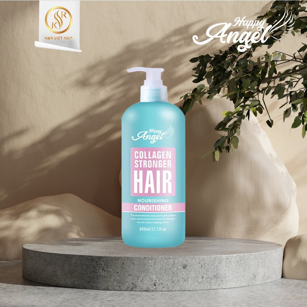 Cặp Dầu Gội Xả Collagen Happy Angle 800ml Phục Hồi Hư Tổn, Giảm Gãy Rụng, Siêu Mềm Mượt