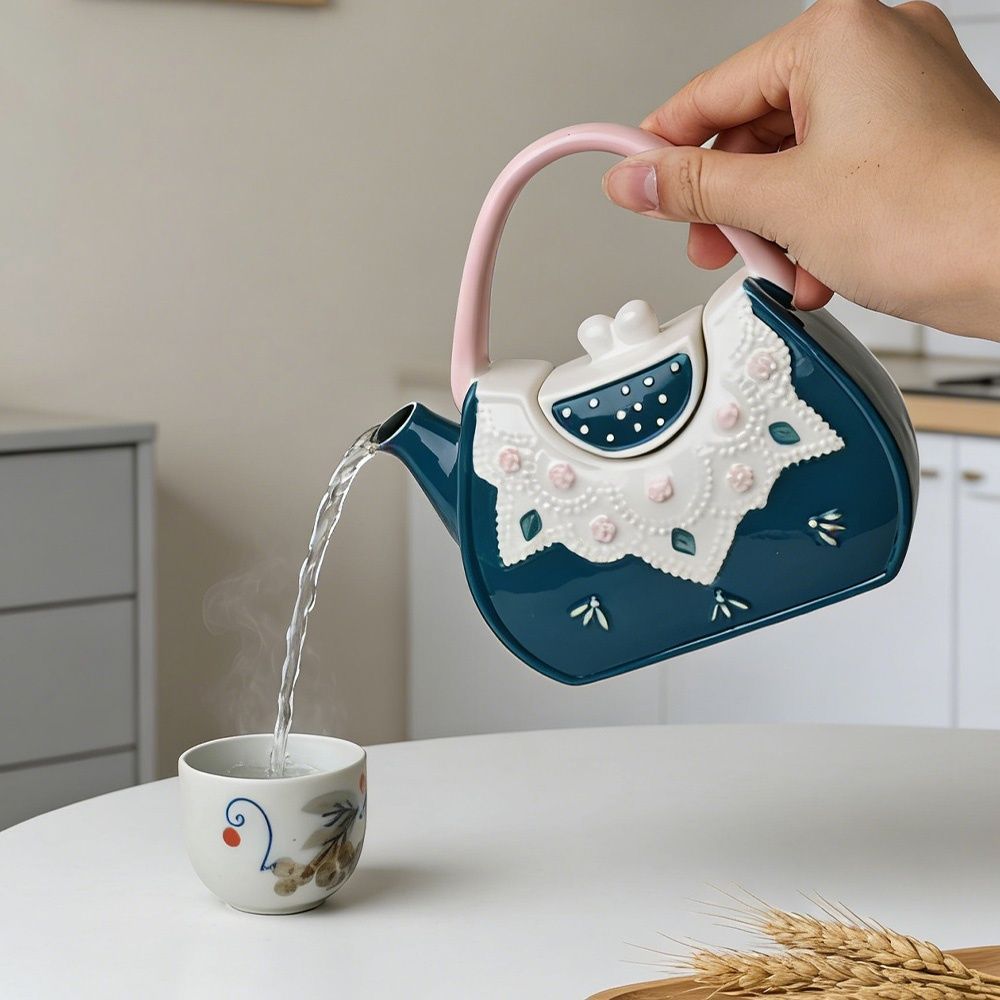 Phong Cách Châu Âu Gốm Tote Túi Hình Ấm Trà Chịu Nhiệt Độ Cao Trà Chiều Trà Hoa Ấm Siêu Tốc Lạnh Ren Ấm Trà