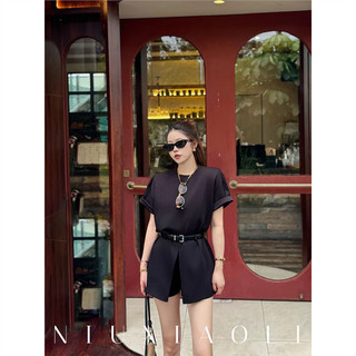 Bộ đồ thời trang thanh lịch cho nữ mùa hè mới, áo thun tay ngắn phối màu thời trang + quần short