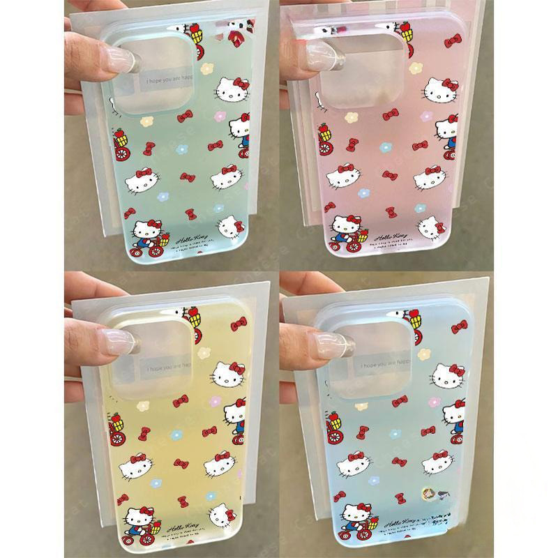 Nơ đỏ và Kitty Ốp điện thoại màu hồng mờ cho iPhone 15 16 11 12 13 14 17 Pro Max 7 Plus XR Xs Max