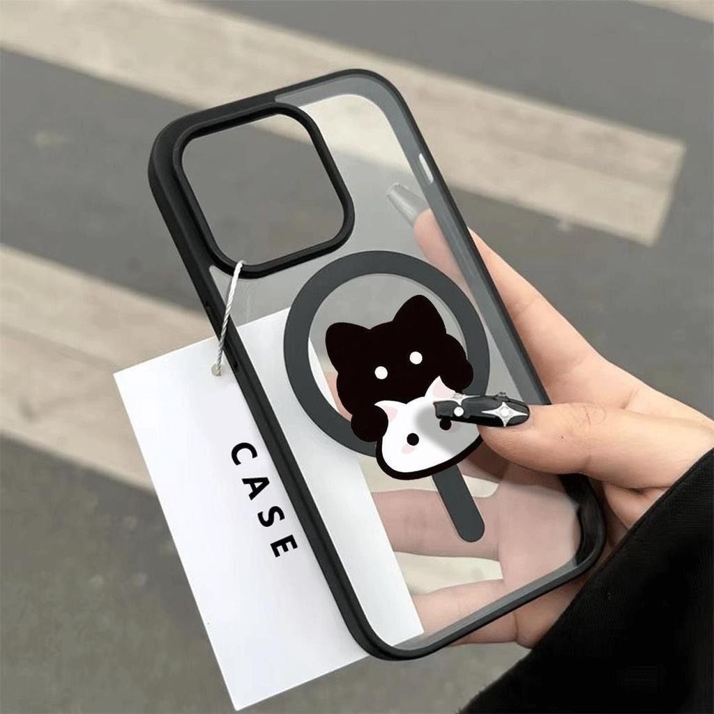 ốp lưng iphone Miếng dán chống rơi nam châm hình mèo đen trắng Cho Iphone 17 14 15 16 7 xs xr 13 11 12 Pro Max Plus