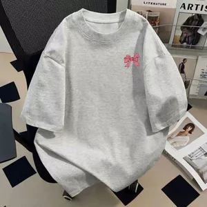 Áo phông basic tay lỡ thời trang, unisex họa tiết nơ caro đỏ - chang3158
