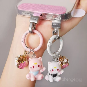 Điện Thoại Di Động Dây Đệm Dễ Thương Mèo Con Mặt Dây Chuyền Xoay Kẹp Siêu Mỏng Không Trên Vỏ Không Ảnh Hưởng Sạc Dây Xích Điện Thoại Di Động