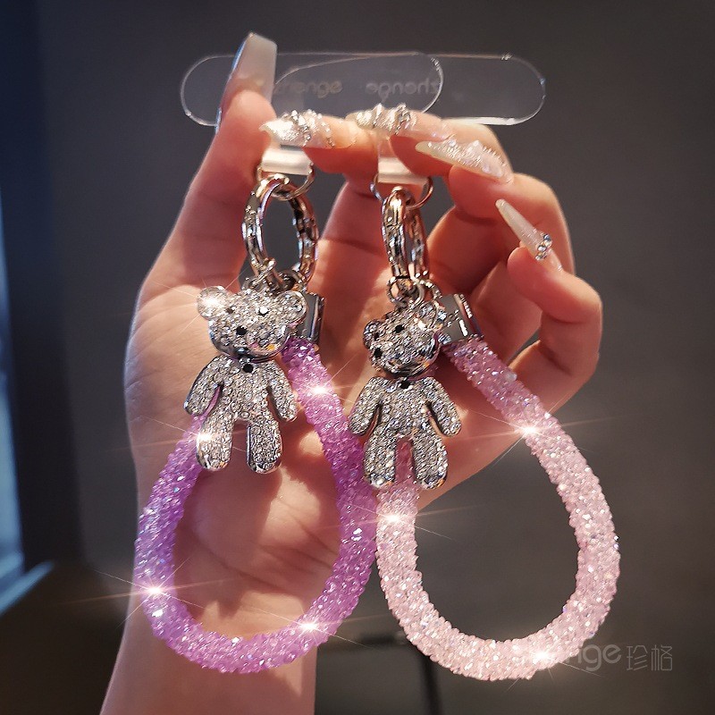 Siêu Đẹp Nhấp Nháy Kim Cương Nhẫn Điện Thoại Di Động Dây ins Nữ Gấu Mặt Dây Chuyền Mặt Dây Chuyền Trang Sức Tinh Tế Niche Cảm Giác Cao Cấp