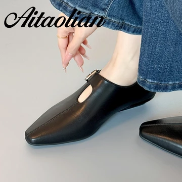 (Size 34-40) Da Thật Chính Hãng 3cm Thổ Cẩm Khắc Poninted Giày Nữ Giày Đế Bằng Giày Cao Gót Nữ Giày Cao Gót Phong Cách Anh Quốc Giày Retro Nữ Giày Đen Nóng