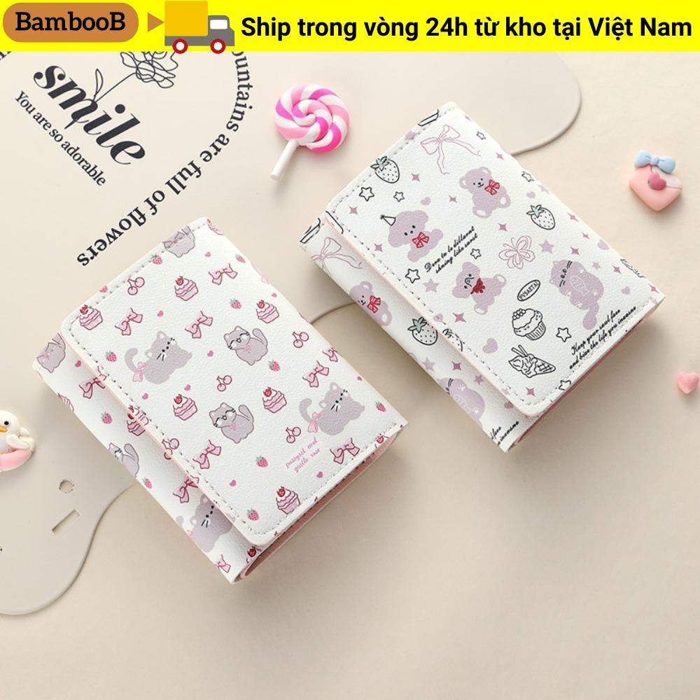 Ví đựng tiền xu BAMBOOB, Ví ngắn nơ hoạt hình, Túi đựng tiền Kitty bằng da PU dễ thương