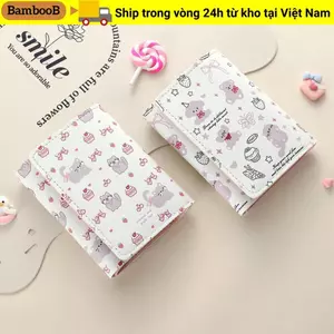 Ví đựng tiền xu BAMBOOB, Ví ngắn nơ hoạt hình, Túi đựng tiền Kitty bằng da PU dễ thương