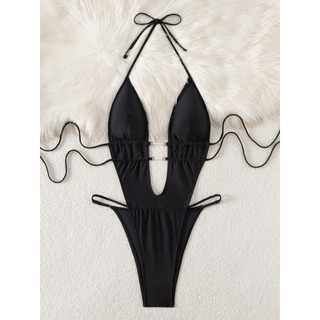 Đồ Bơi Nữ Màu Đen Rỗng Ra Lưng Một Mảnh Bikini Bộ Đồ Tắm