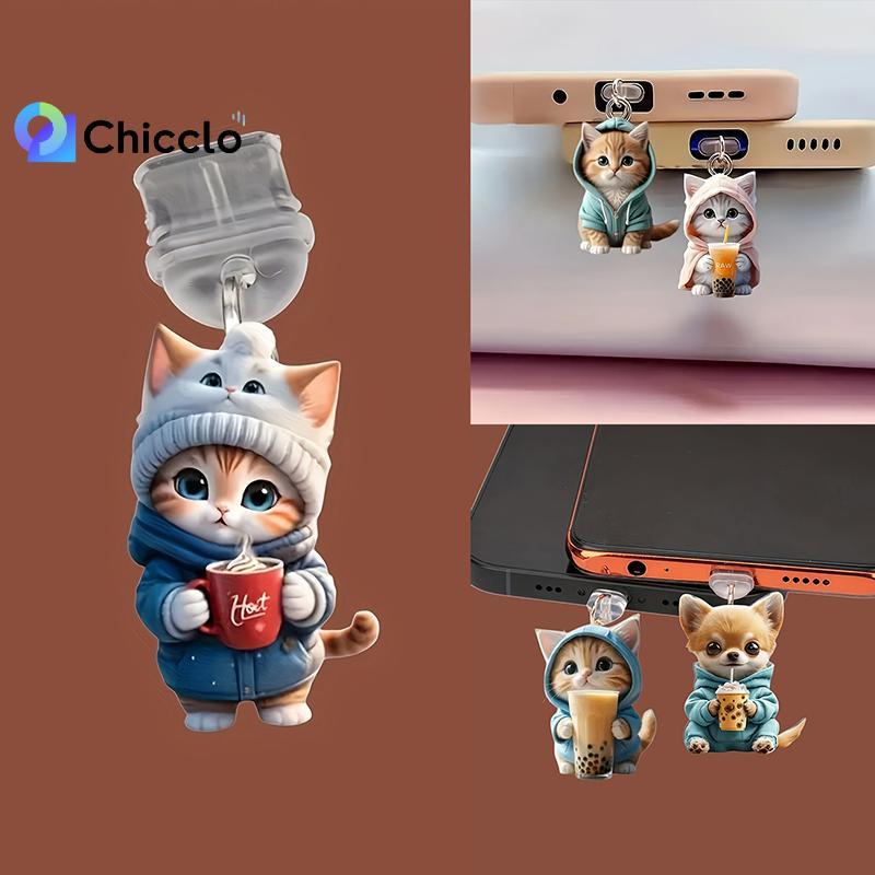 [chiccloset0] Điện thoại mèo 2D dễ thương Cổng sạc chống bụi cho nút chặn chống bụi IPhone Type C Accessorie Đẹp