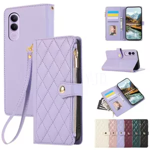 YJD Ốp Lưng Cho Vivo V70FE Kim Cương Lưới Da Dây Kéo Nhiều Khe Cắm Thẻ Dây Đeo Tay Chống Rơi Vỏ Điện Thoại