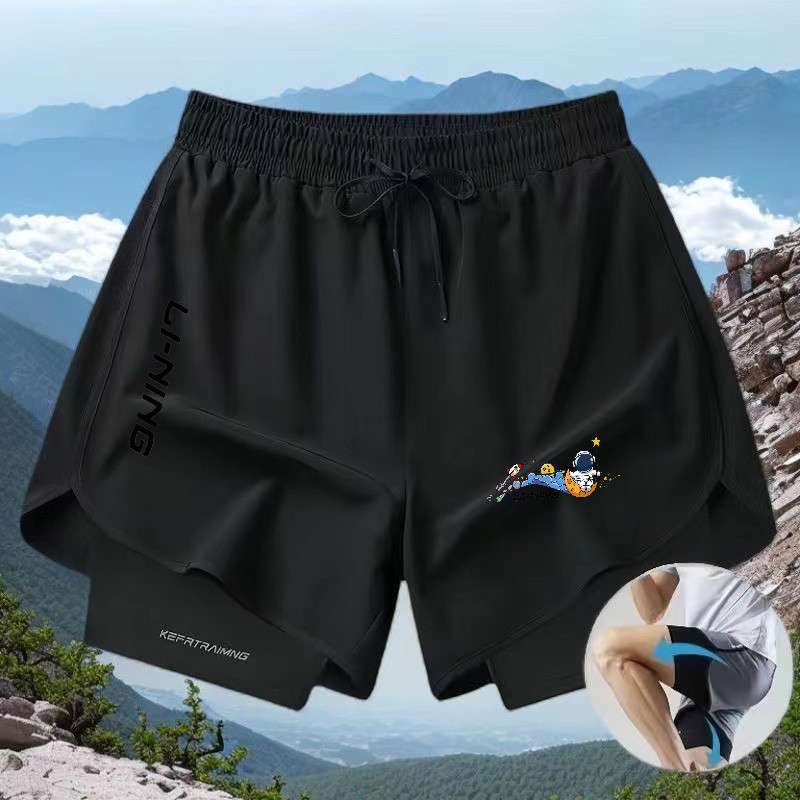 Li Ning mùa hè nhẹ giản dị nam nữ cầu lông ngoài trời, quần vợt, đi bộ đường dài, quần short tập luyện thể thao đi xe đạp, quần bóng rổ ống thẳng rộng