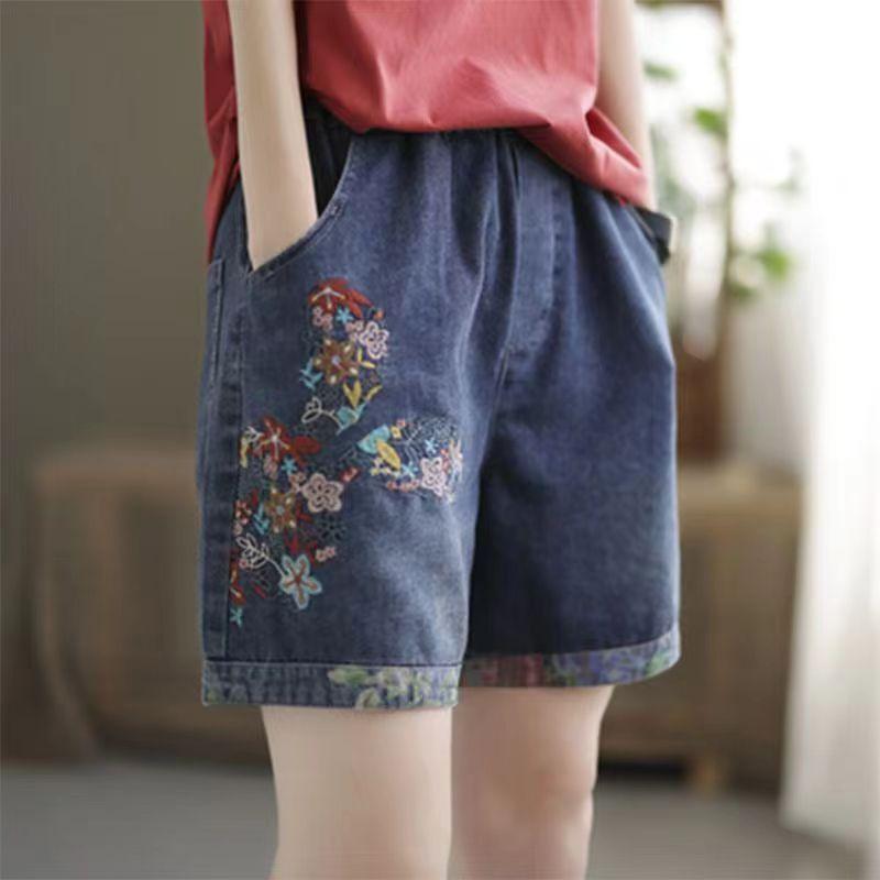 Thời Trang Size Lớn 40-100kg Retro Mỏng Denim Quần Short Mùa Hè Mỏng Hơn Nhìn Phù Hợp Với Phiên Bản Hàn Quốc Rộng Đàn Hồi Rời Chân Quần
