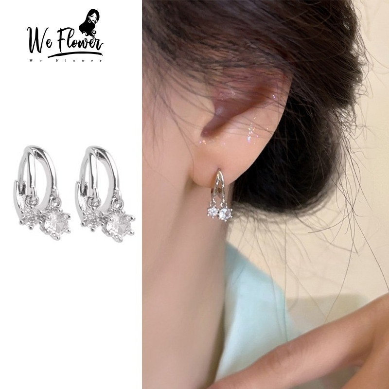 WeFlower Vòng Bông Tai Bạc s925 Pha Lê Hàn Quốc, Quý Phái Cho Ngày Thường