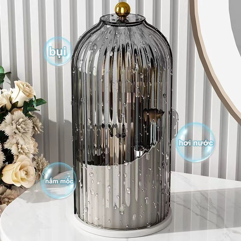 Hộp Đựng Cọ Trang Điểm Xoay 360° – Có Nắp Chống Bụi, Ống Bút Để Bàn Đa Năng Đựng Bút Viết & Mỹ Phẩm
