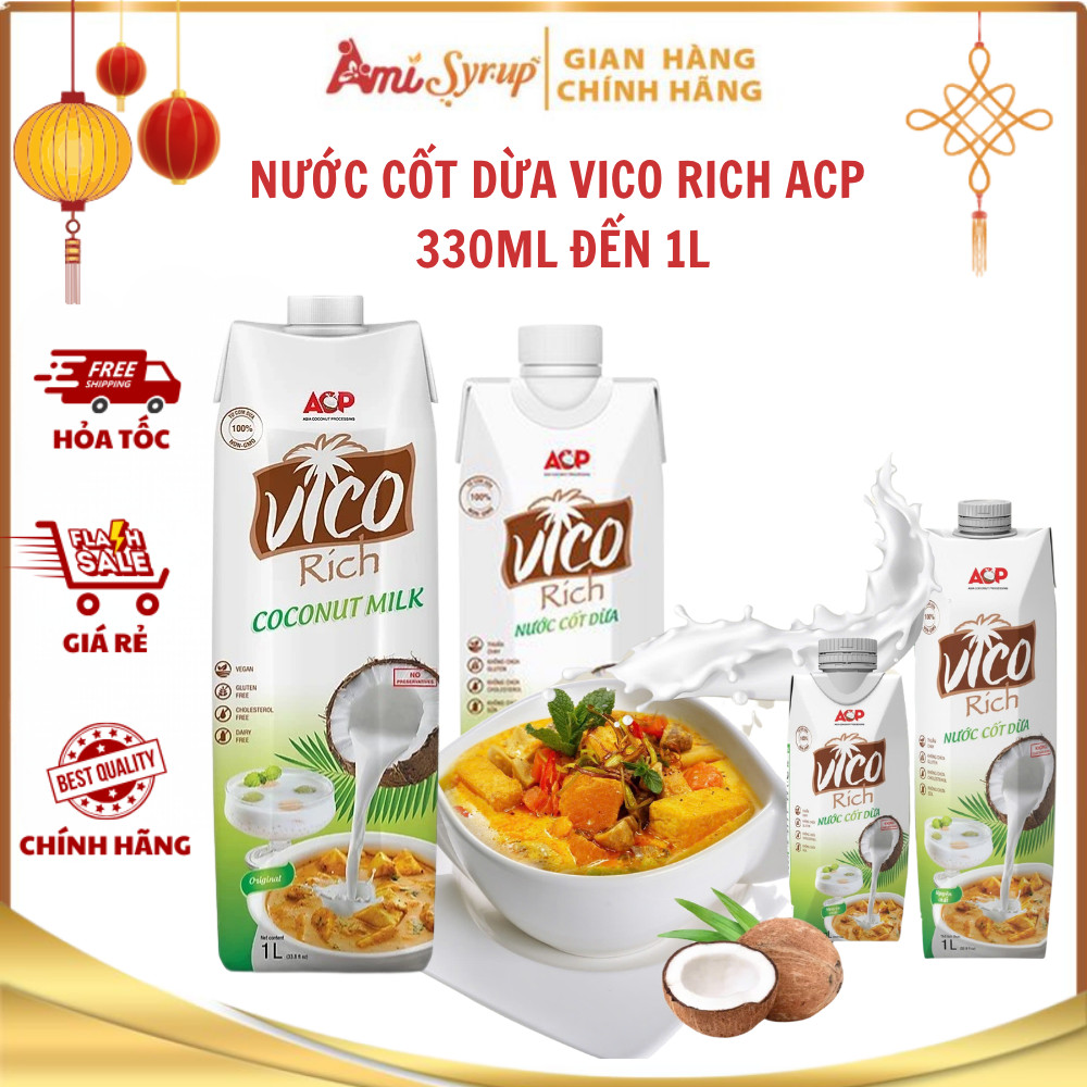 Nước Cốt Dừa VICO RICH ACP Hộp 330ml Và 1L, Hương Vị Đậm Đà Vị Dừa Tự Nhiên Thơm Ngon Bổ Dưỡng