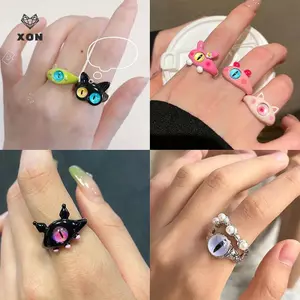 Nhẫn đôi quái vật mèo thời trang cho nữ, hoạt hình mắt lớn, ngọt ngào
