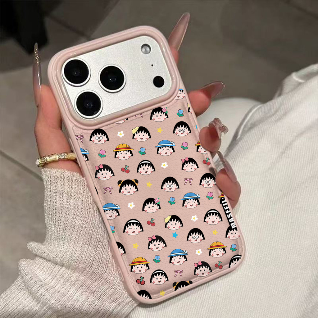Ốp lưng Chibi Maruko Chan Họa Tiếng Chống Trầy Xước Da Gai Bảo Vệ Toàn Diện Cấp iPhone 17/16/15/14/13/12/11/X/XS Max Pro