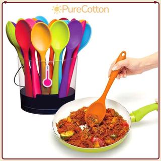 [Giao hàng từ Việt Nam] Muỗng silicon PURECOTTON0, Muỗng trộn chống dính chịu nhiệt, Bộ đồ ăn nấu ăn Mini Tay cầm dài Muỗng khuấy Đồ dùng nhà bếp