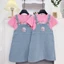 set yếm bò gồm áo và váy yếm bò baby three hàn quốc cao cấp cho bé gái 18-35kg, bộ váy bò cho bé gái