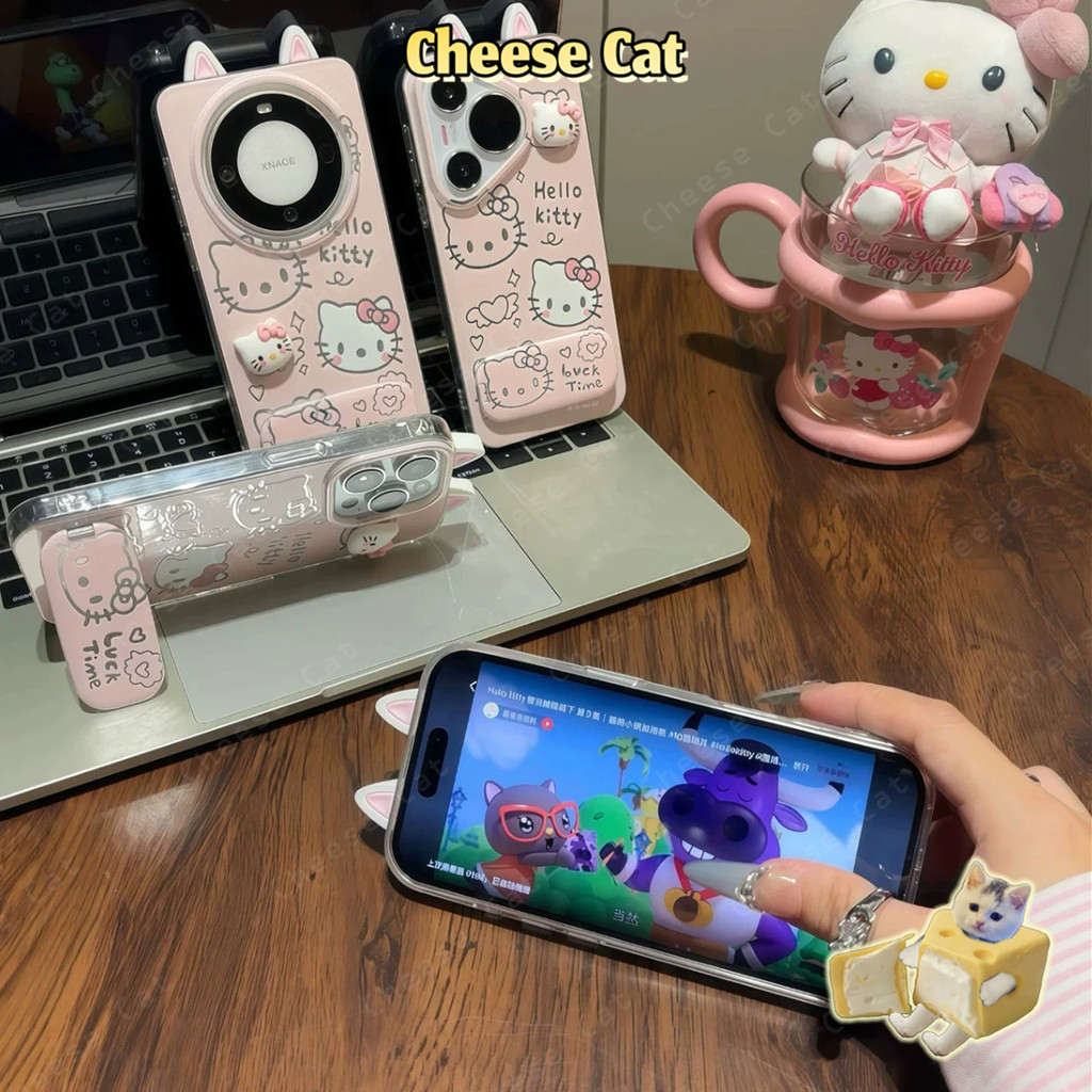 Gương Giá Đỡ Điện Thoại Tai Mèo 3D Kitty Dành Cho iPhone Xs XR 11 12 13 14 15 16 17 Pro Max 16E 7Plus