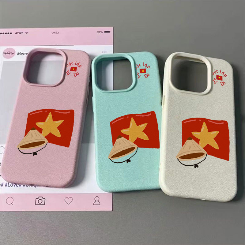 Ốp điện thoại bảo vệ máy ảnh họa tiết lá cờ nhỏ bằng da cho iPhone 7/8/Plus/X/XS/11/12/13/14/15/16/17/Pro/Max/Air