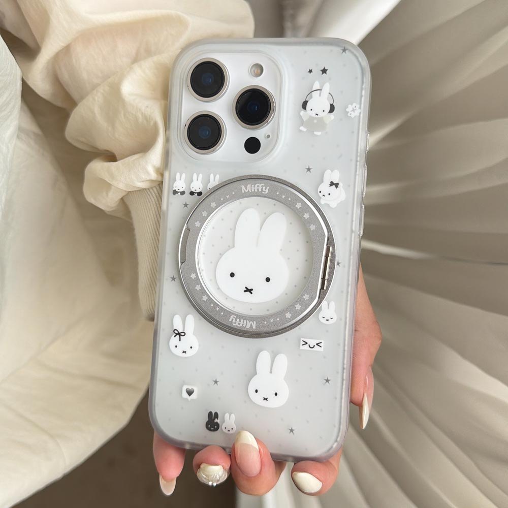 Ốp Lưng Cứng Tương Thích Với iPhone 15Pro 15ProMax 16 16Pro 16ProMax 17 17Pro 17ProMax Vỏ Nam Châm Họa Tiết Thỏ Sóng Xám