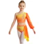 Nyeemya Trẻ Em Bé Gái Kim Cương Giả Màu Sắc Chuyển Trang Phục Khiêu Vũ Lời Một Vai Dài Tay Phồng Crop Top Với Đính Bất Đối Xứng Váy Drap