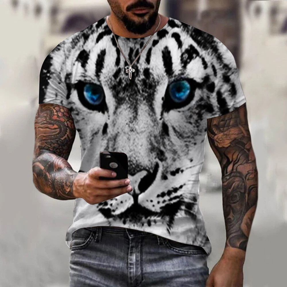 Áo Nam Mùa Hè Short Tay In Hình 3D Quái Vật Hổ